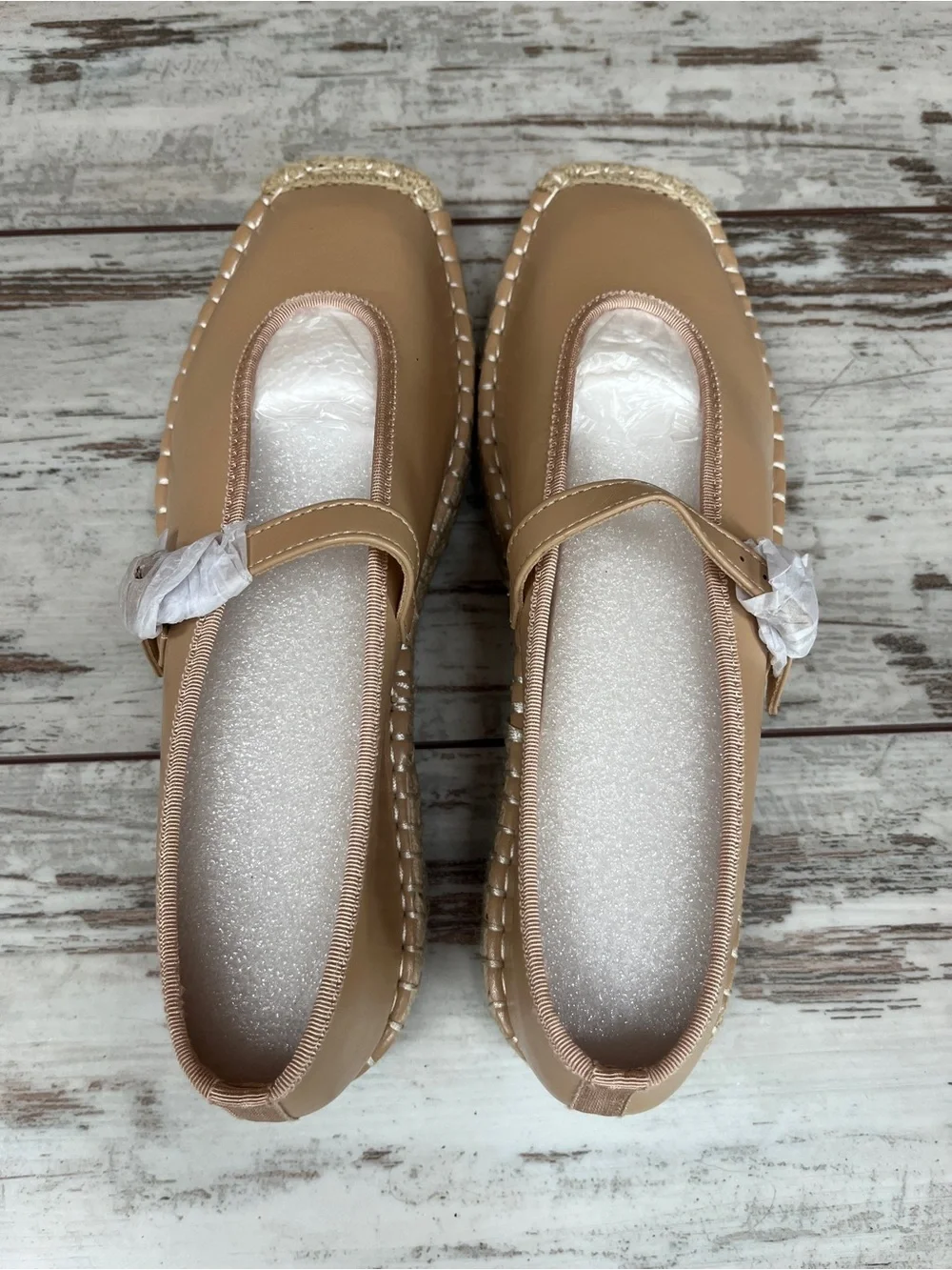 NWOT Coutgo Tan Mary Jane Espadrille Square Toe Ballet Flats Women’s 9
